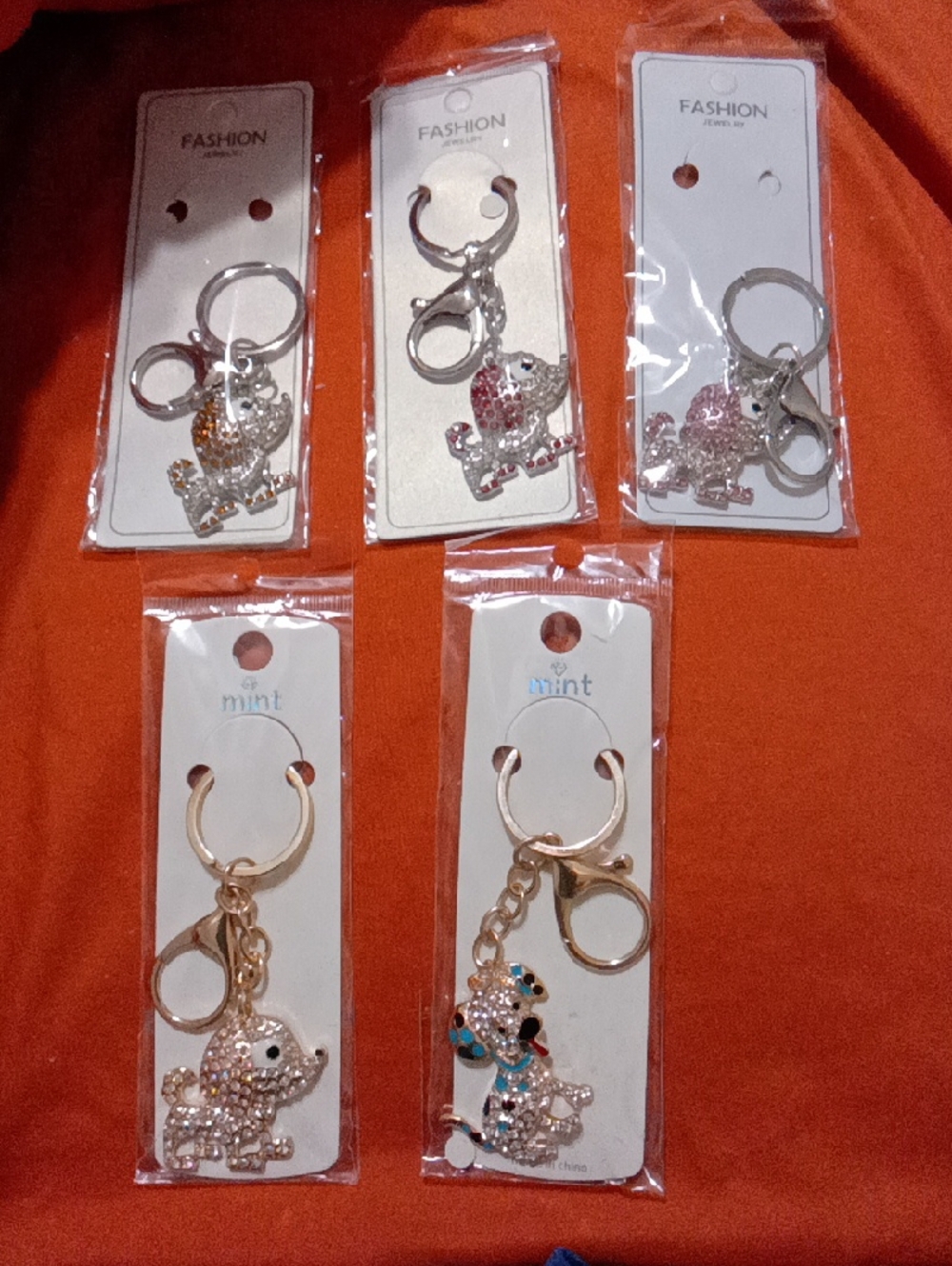 Crystal Dog Keychain /Charm  - Pink, Gold and Multicolor